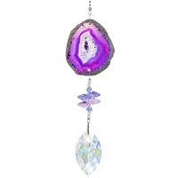 hd purple agate gemstone slice suncatcher stained glass windowcar hanging ornament rainbow maker decoration for outdoor indoor