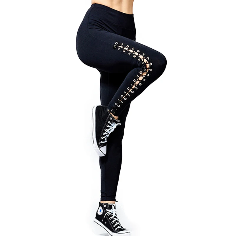 

Women Black Tie Up Sport Work Out Leggings Elastic High Waisted Push Up Fitness Long Trousers Pants Woman Fashion Autumn Legings