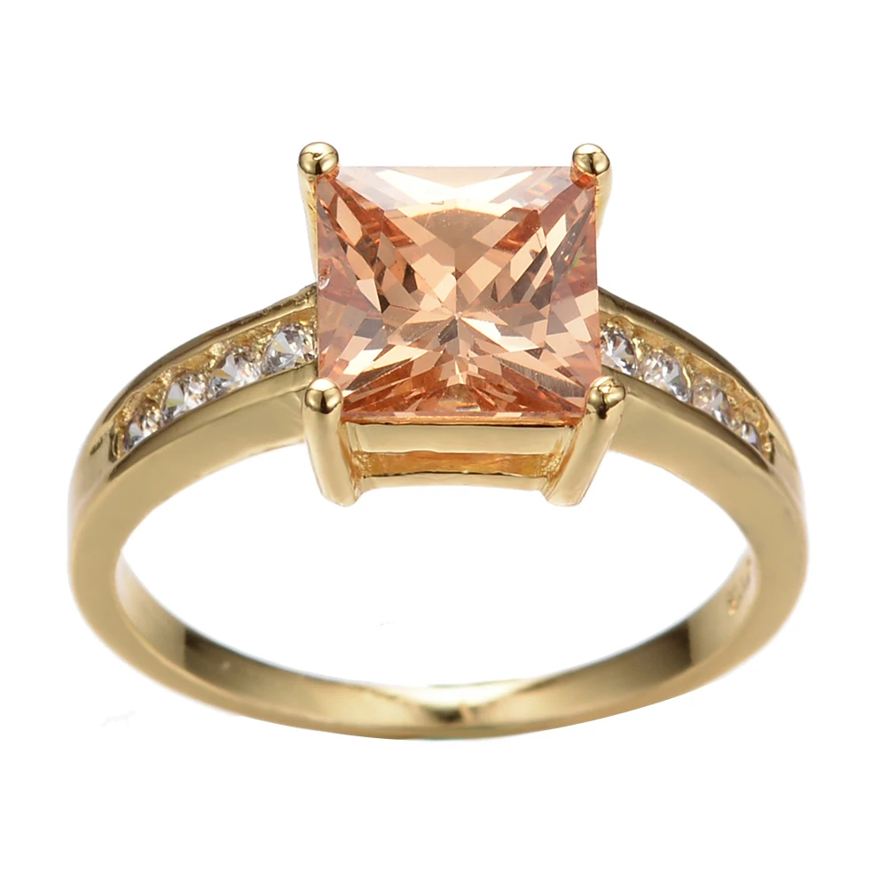 

Luxury Female Crystal Champagne Ring Charm Gold Color Thin Wedding Rings For Women Cute Bride Square Zircon Engagement Ring
