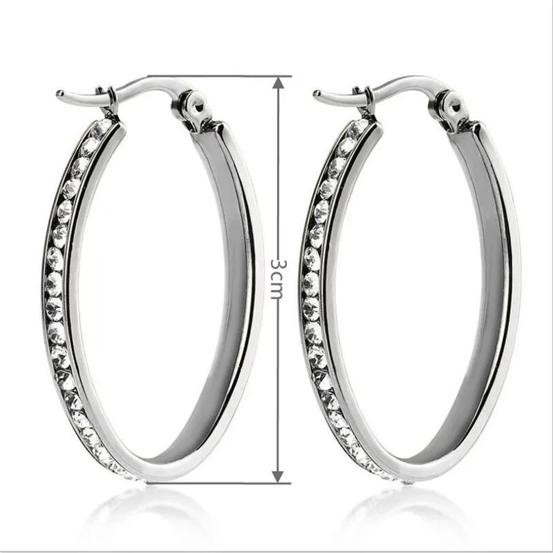 

Newest Luxury Silver Color Large Hoop Round Earrings For Women Gift With Crystal Hoop Earrings Jewelry