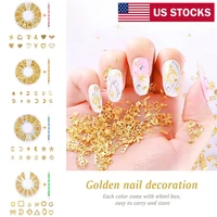 us stocks gold metal nail stud 3d punk stripe heart nest modern hollow nail art jewels diy decoration