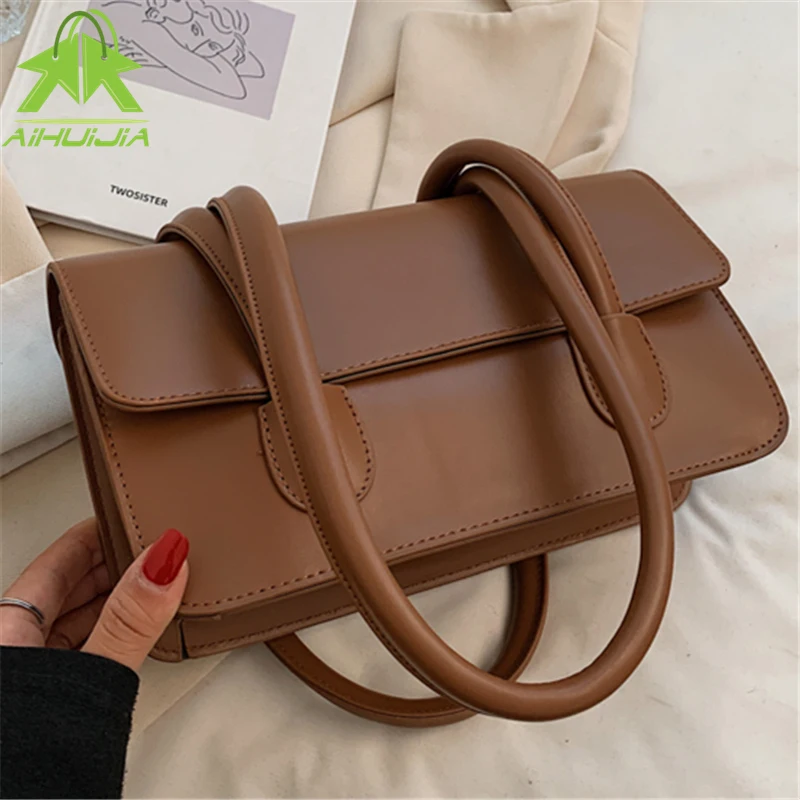 

Autumn And Winter Solid Color Small PU Leather Shoulder Bags For Women 2021 Simple Handbag Fashion Female Travel Underarm Bags