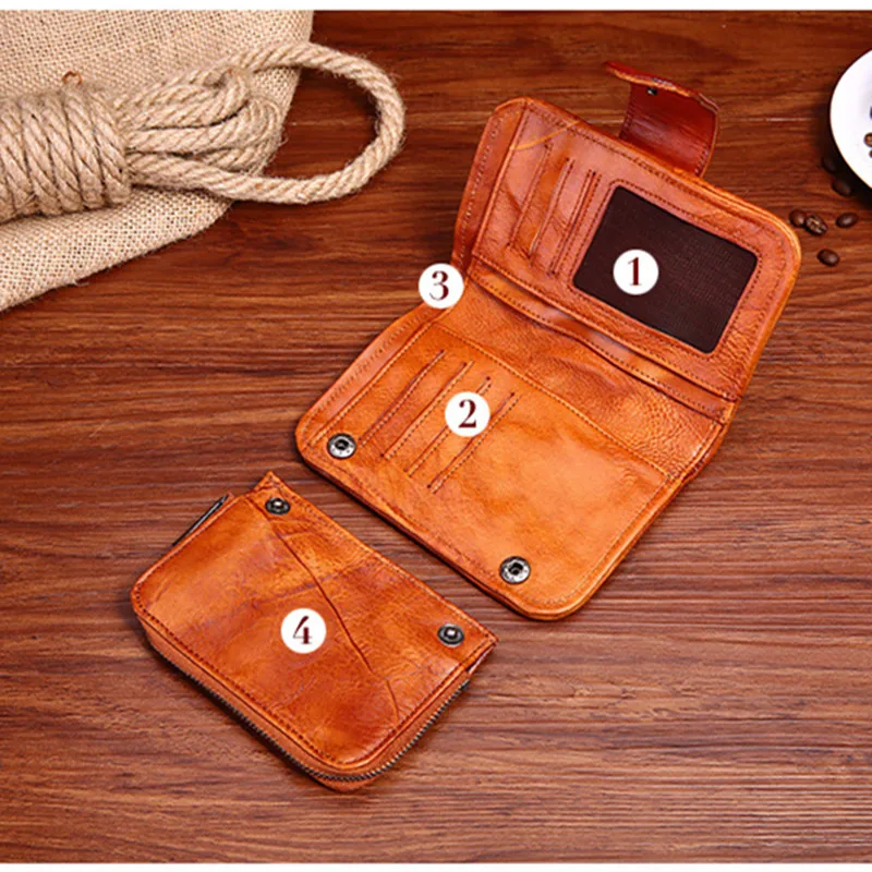 

New Men's Genuine Leather Vintage Mini Clutch Wallet Knitting Short Fold Business Card Holder with Removable Zip Small Pocket