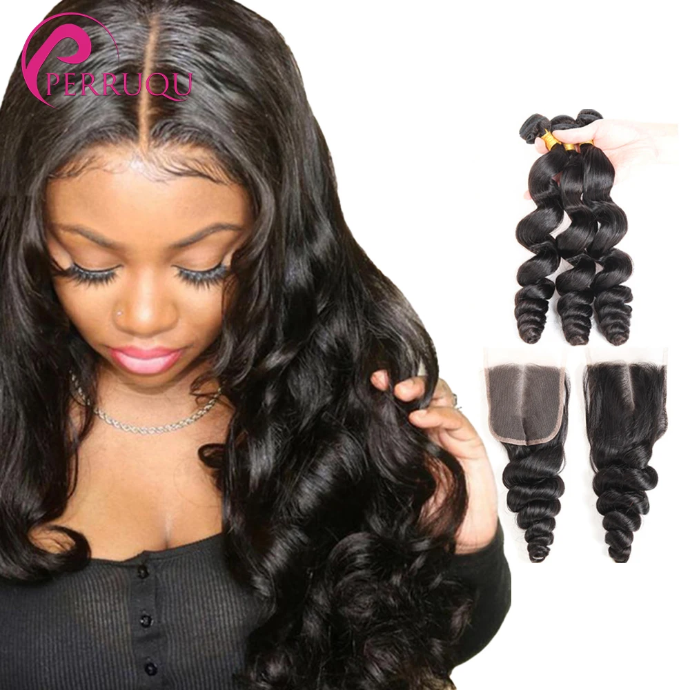 Long Loose Wave Bundles With Closure Brazilian Hair Weave 3 Bundles With Closure Perruqu Natural Human Hair Bundles With Frontal