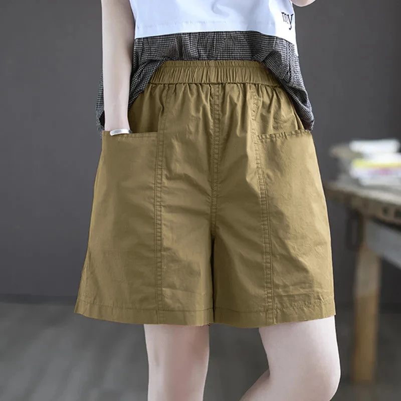 

Women's Shorts Tooling Leisure Female Summer Thin Tall Waist Loose Straight Wide Vertical Legs Pure Cotton Elastic Pants