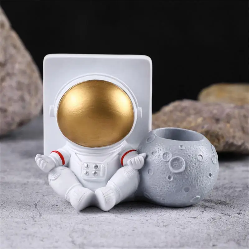 

1/5pcs Cute Resin Astronaut Statue Phone Rack Mini Living Room Desktop Decorative Ornament Astronaut Model Pen Holder Home Decor