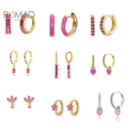 Женские серьги-кольца ROMAD, из серебра 2021 пробы, с розово-красным цирконием, подарочные украшения для вечерние, 925