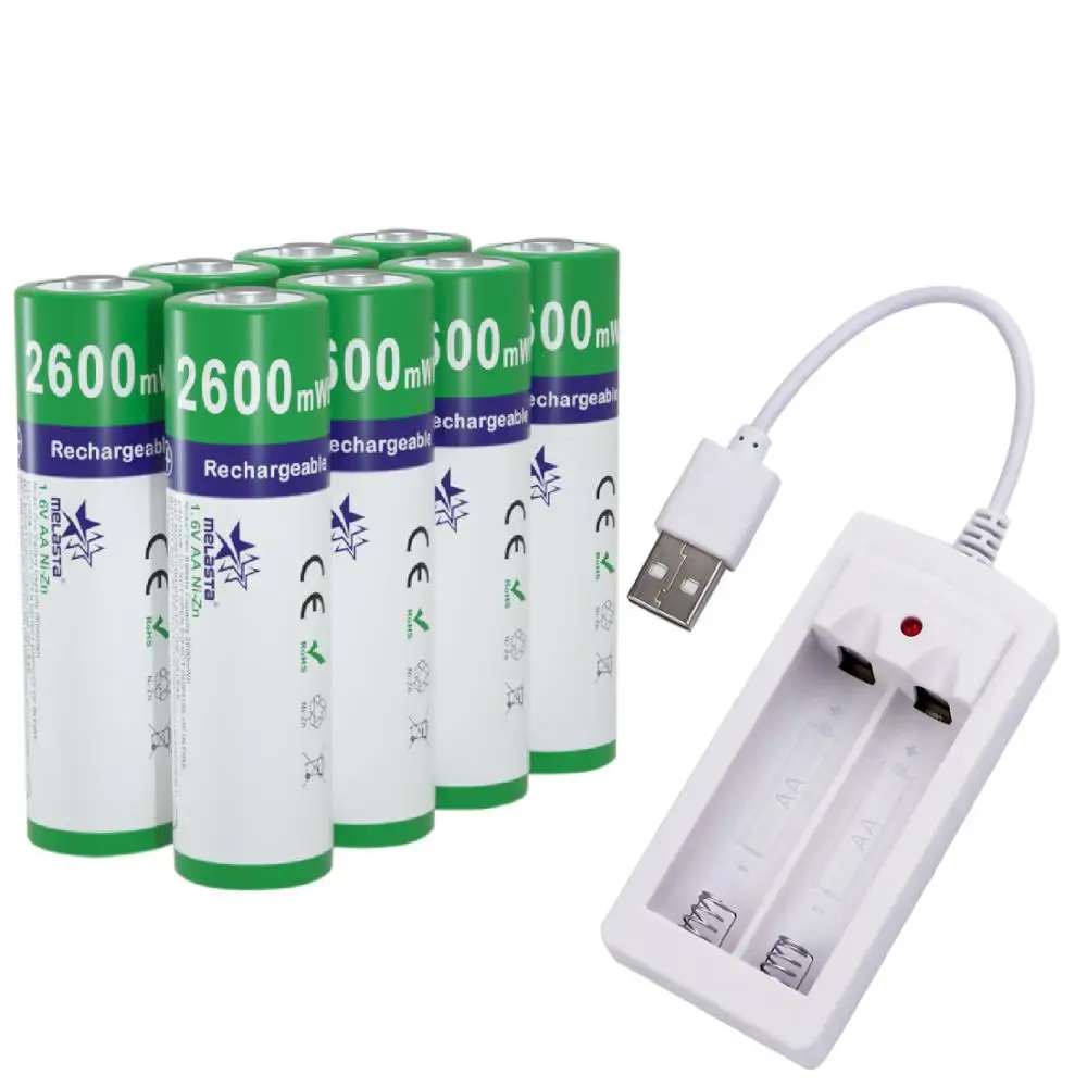 8pcs and 1 charger 8 шт. AA 1,65 V 2600mWh NIZN аккумуляторная батарея с 1 USB зарядным устройством 2A Ni-Zn аккумуляторные батареи для игрушек MP3 камера часы - Цвет: 8pcs and 1 charger