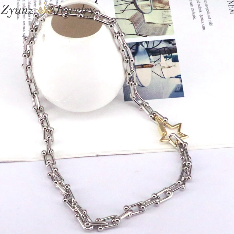 

5PCS, Punk Chunky Link Chain Necklace for Women Charm Gold Color Lock Spiral Carabiner Star Pendant Statement Necklace
