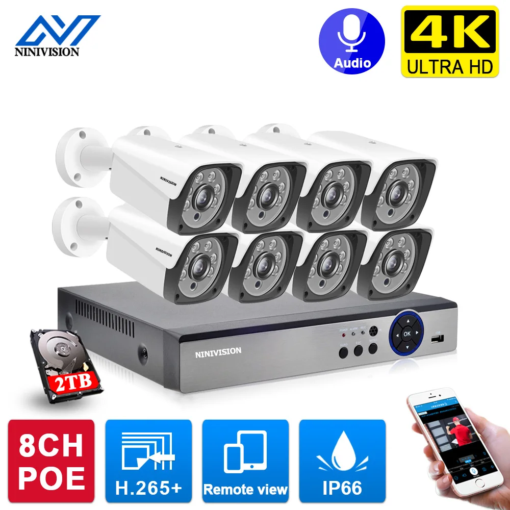 

H.265 8CH 4K HDMI POE NVR Kit CCTV Security System 8.0MP IR Outdoor Audio Record IP Camera P2P Video Surveillance Set