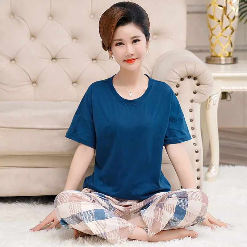 Летний хлопковый женский пижамный комплект женская пижама с коротким рукавом и