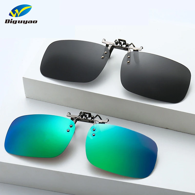Men's Polarized Metal Clip On Sunglasses Women Square Flip Up Day Night Sun Glasses Chameleon Lens Male Fishing clip on Eyewear