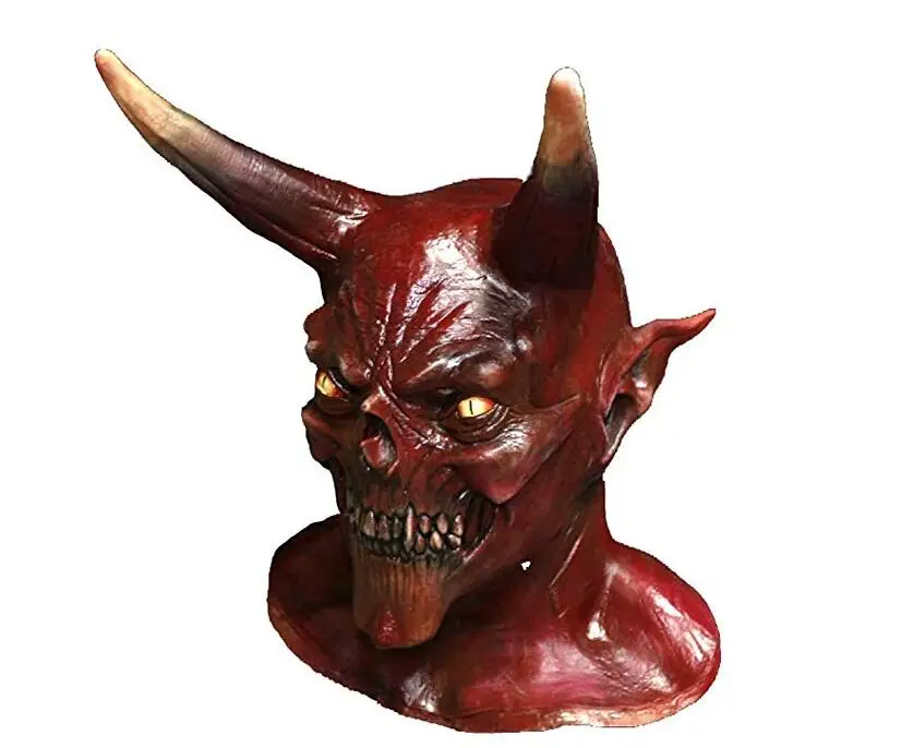 Рог дьявола демон латексная маска реалистичный Krampus Демон Рождественский костюм