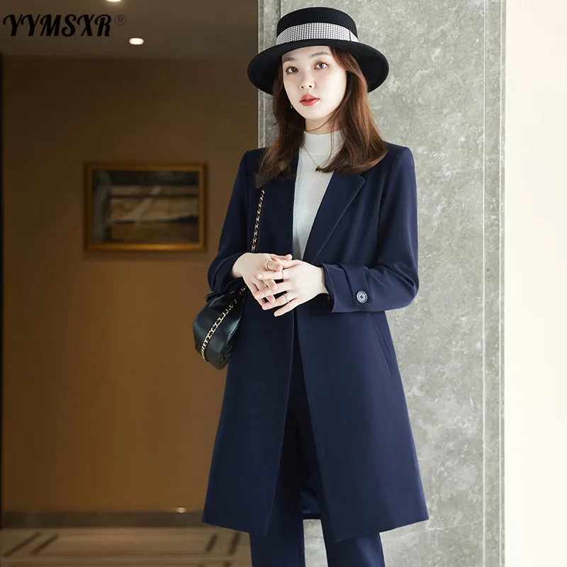 Costume et pantalon pour femmes, ensemble deux pièces, Blazer Long, Slim, couleur Pure, rouge vin, haut de gamme, collection automne et hiver 2021