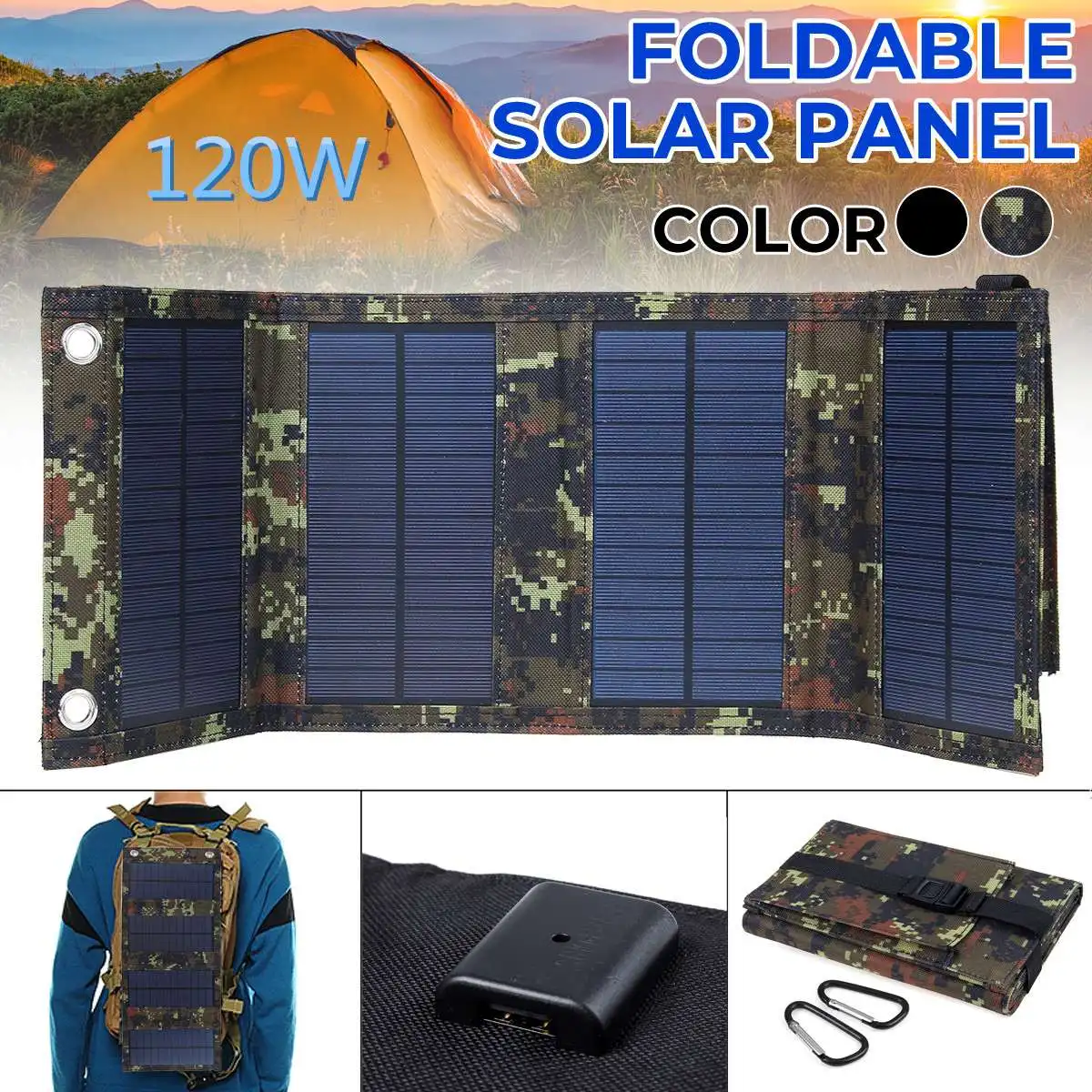 Фото Складная солнечная панель 120 Вт энергия зарядное устройство батарея 5 В USB