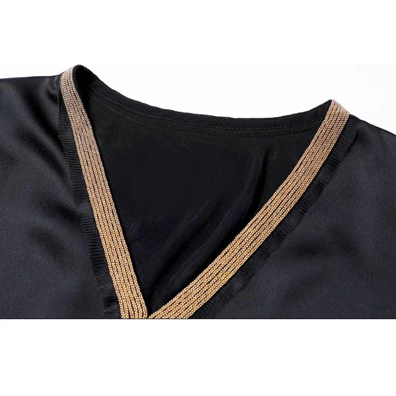 

Women Blouse Silk Satin Slim Long Sleeve Women Shirt 2021 New Korean Style Solid V-Collar Metal Tassel Chemisier Femme 8074 50