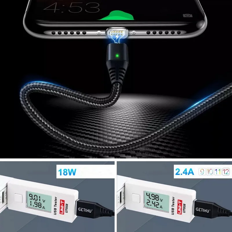 Магнитный кабель GETIHU 2.4A Type C для быстрой зарядки Micro USB шнур мобильного телефона