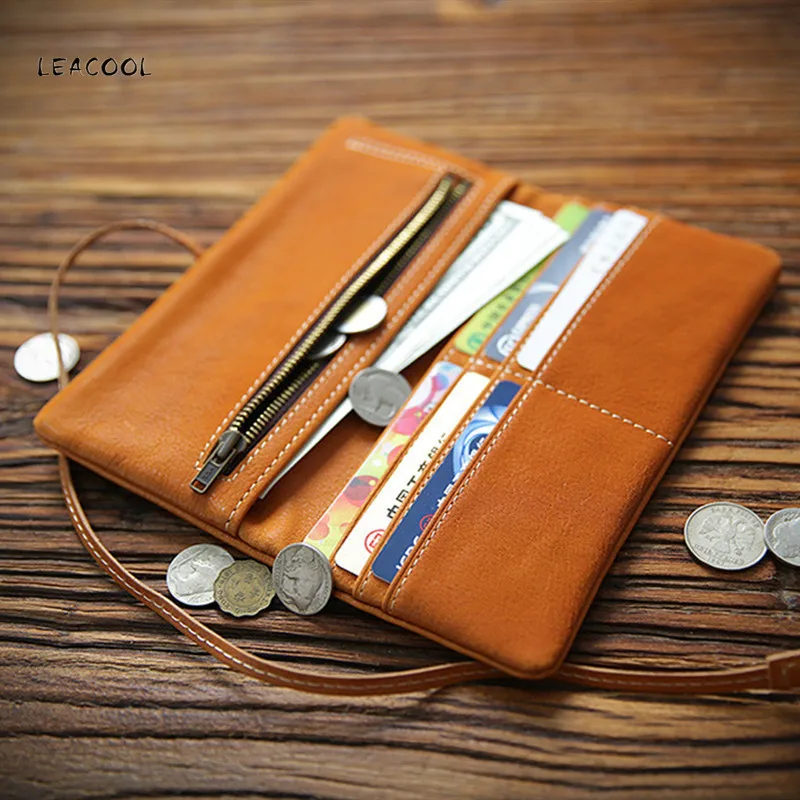 LEACOOL мужской кошелек из натуральной воловьей кожи длинный Стильный винтажный