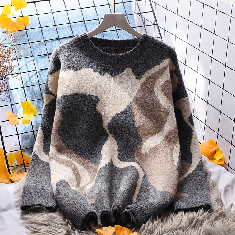 

Женский свитер с круглым вырезом, Свободный вязаный пуловер с круглым вырезом, новинка весны-осени 2021