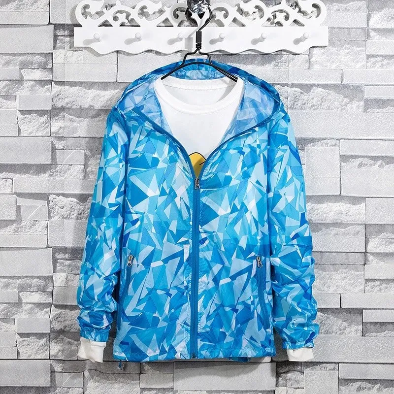 Plus Size Jacket Women Sportswear Ultralight Breathable Print Sunscreen Windbreaker Hooded Jackets | Женская одежда