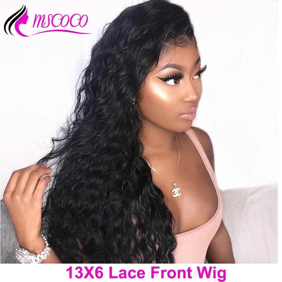 Mscoco 13х6 парик с кружевной передней частью волнистой водой парики человеческие