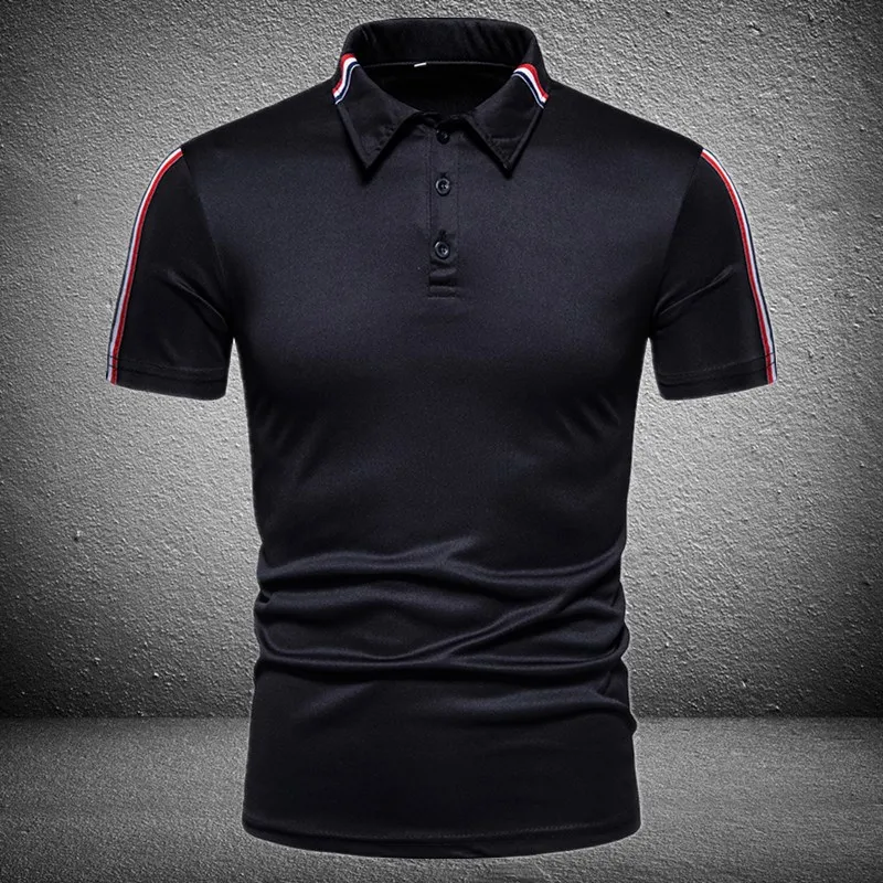 

2021 men's new short-sleeved polo shirt fashion golf shirt solid color lapel polo shirt