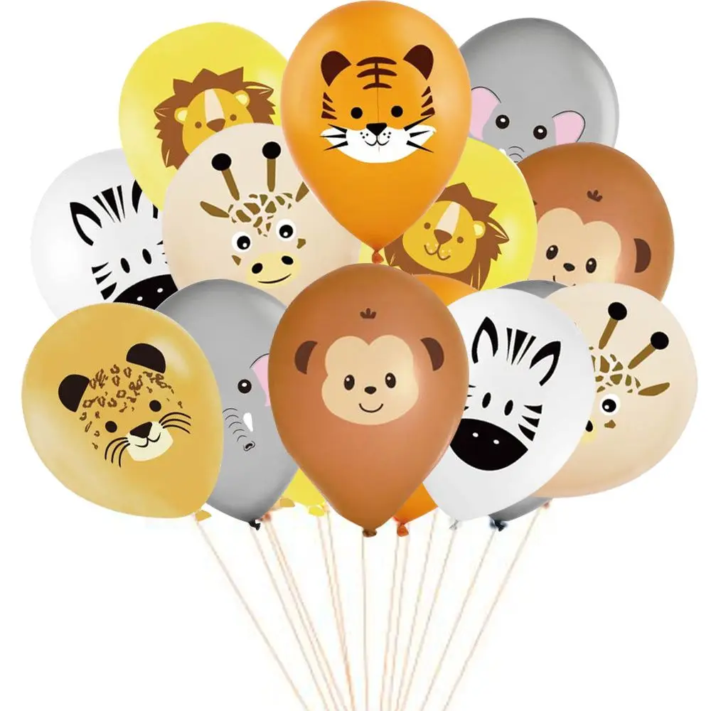 

10pcs 12inch Animal Balloons with Ribbon Lion Monkey Pattern Various Styles Party Decoration Latex Material Birthday Balloon