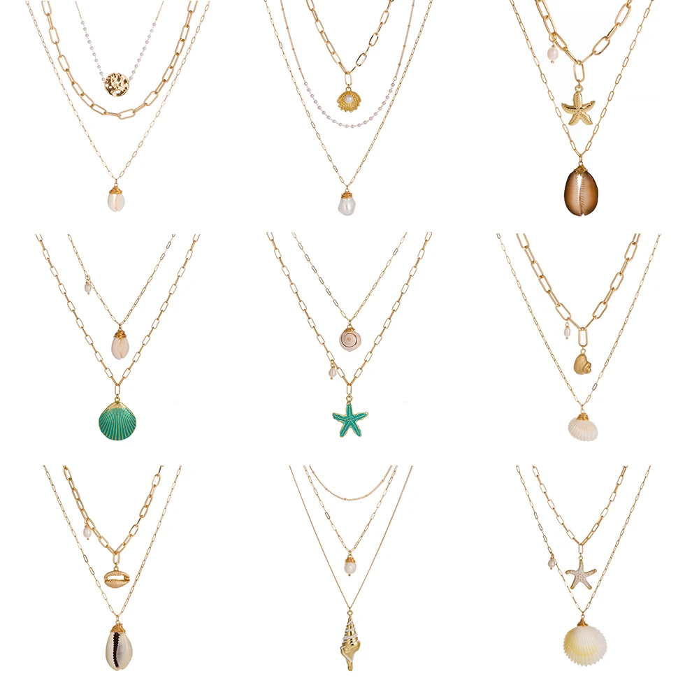 Женское Ожерелье с жемчугом в виде ракушек многослойное ожерелье для влюбленных