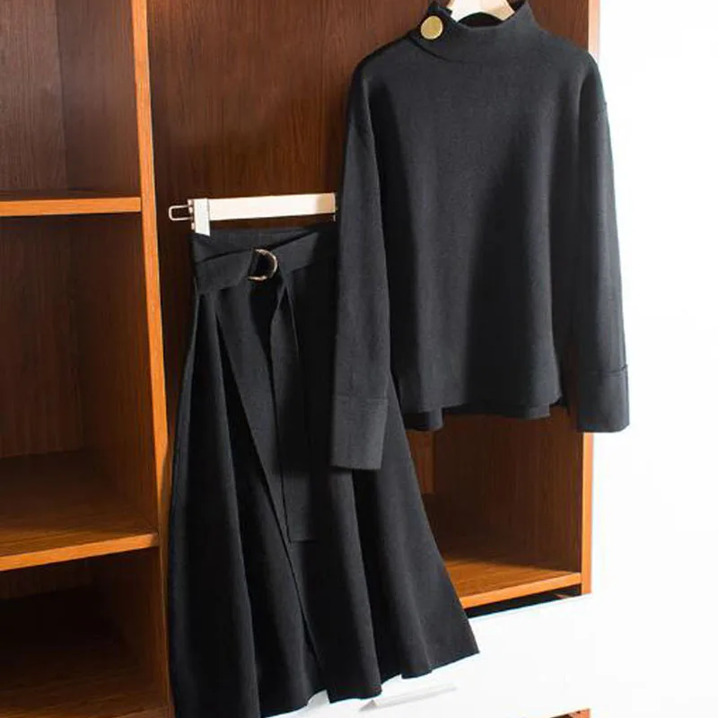 

Women's wool sweater + wool knitted skirt fashion suit high quality two-piece female autumn and winter models