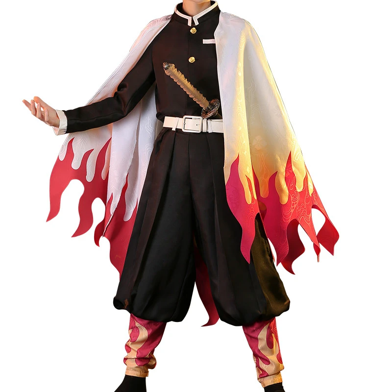 costume Лидер продаж; Новинка; аниме «убийца демона»: Kimetsu no Yaiba; карнавальный костюм; Rengoku Kyoujurou Cos; кимоно; платье H - Цвет: costume