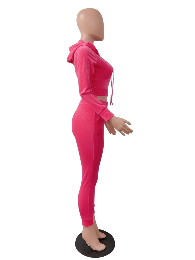 Adogirl 2020 New Women Velvet Two Piece Set Jogging Suit Zipper Long Sleeve Hooded Jacket Crop Top Pencil Pants Tracksuit |
