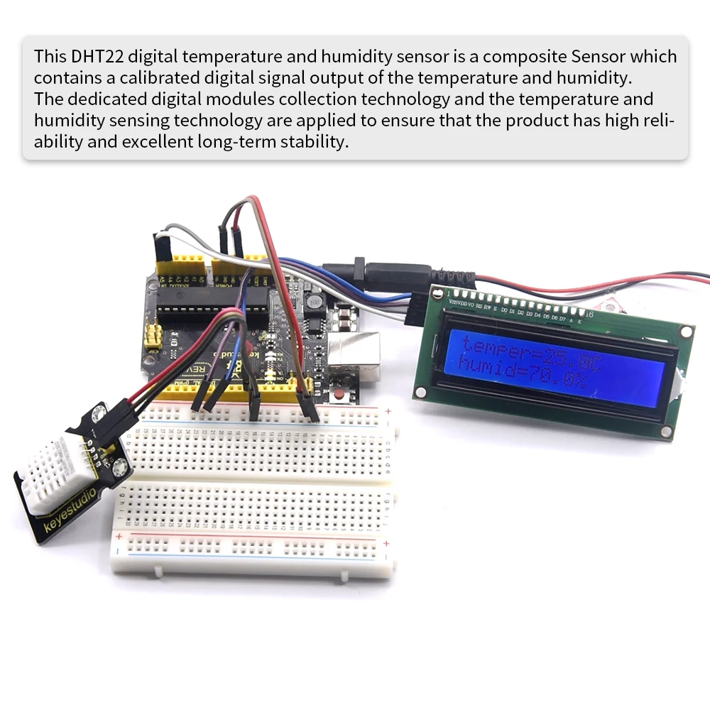 Датчик температуры и влажности Keyestudio DHT22 (AM2302) для Arduino Uno r3 | Электронные
