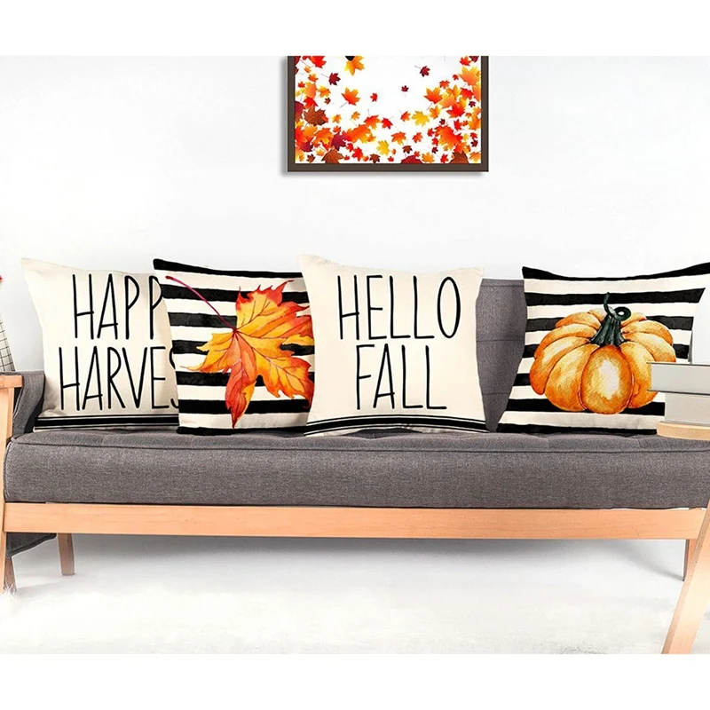 Fall Pillow Covers 18X18 Set of 4 Farmhouse Decorations Outdoor Decorative Throw Cushion Case for Home Couch Decor | Дом и сад