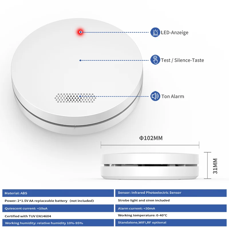 Tuya Smart Life APP Управление домашняя пожарная сигнализация с ультра тонкий WI FI