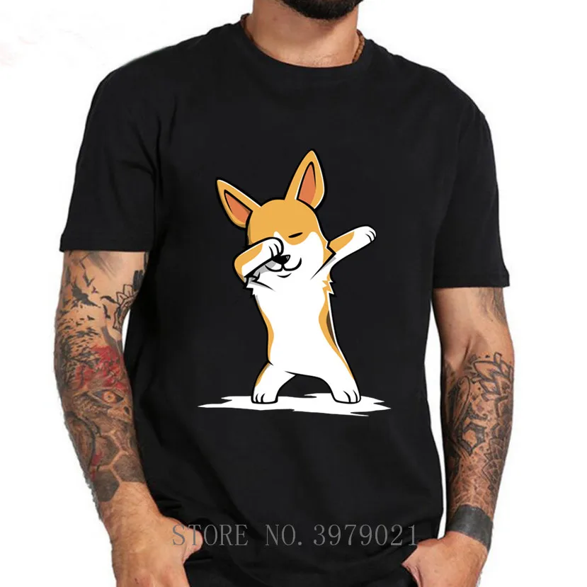 Забавные креативные футболки Dabbing Corgi мужская одежда с коротким рукавом футболка
