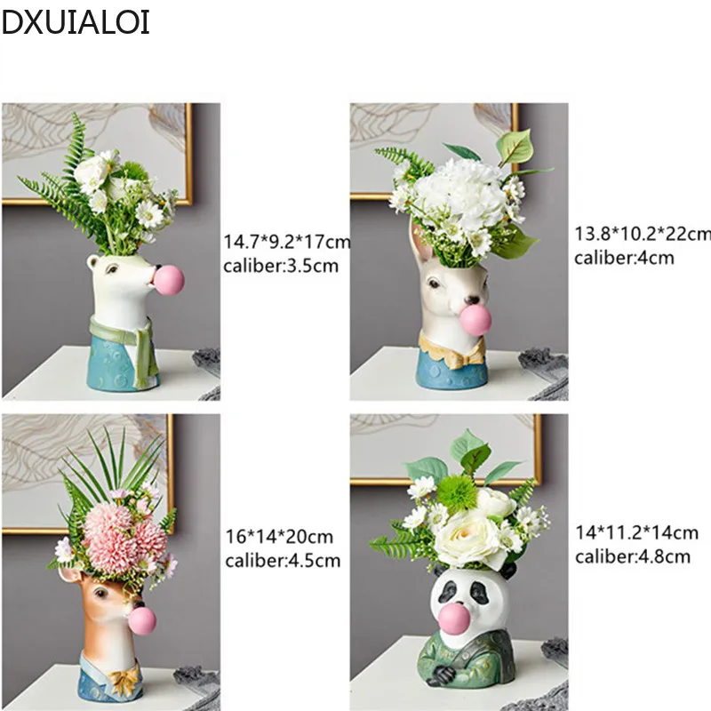 

DXUIALOI Simple Creative Cute Animal Model Resin Vase Living Room Flower Arrangement Desktop Art Decoration Home Decoration