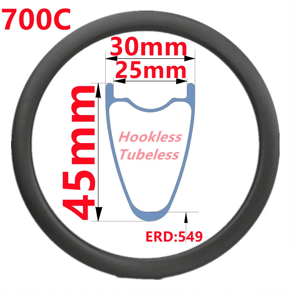 

700C 45mm Depth Road Bike Carbon Rim Tubeless/Hookless Road Bike Carbon Rim 30mm Wide Factory Sell Road Bike Carbon Rim
