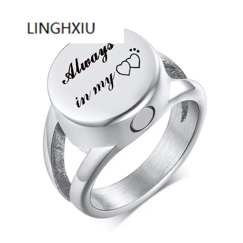 

Lingxiu Urn Pet Cremation Engraved Ring for Men Women Oval Ash Heart Ring Solid Silver Color Cremation Openable Jewelry