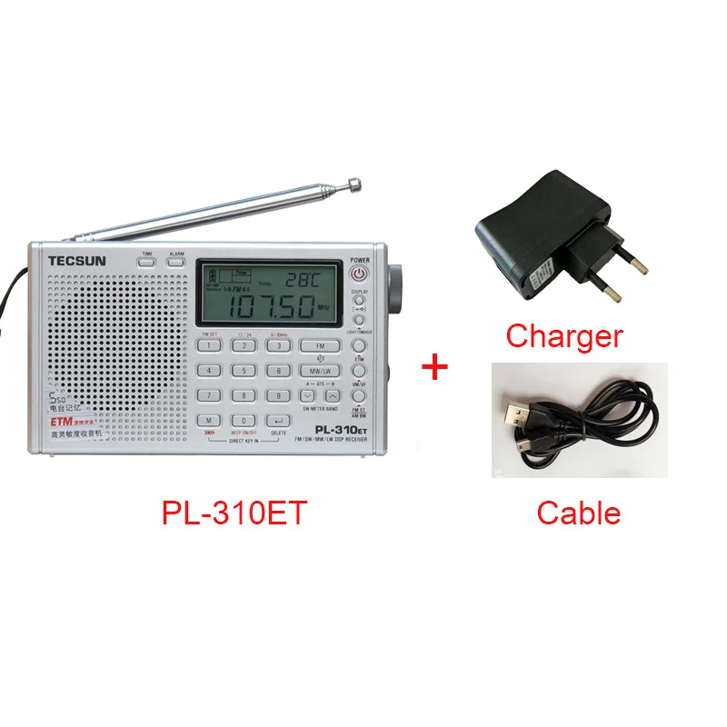 Sliver and charger TECSUN PL-310ET цифровое радио PL310ET FM AM MW SW LW DSP радио приемник мировой диапазон радио Цифровая Демодуляция стерео радио - Цвет: Sliver and charger