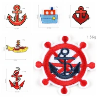 1pcs cartoon undersea boat embroidered patches iron on for clothing steering wheel ships anchor appliques flower badges parches