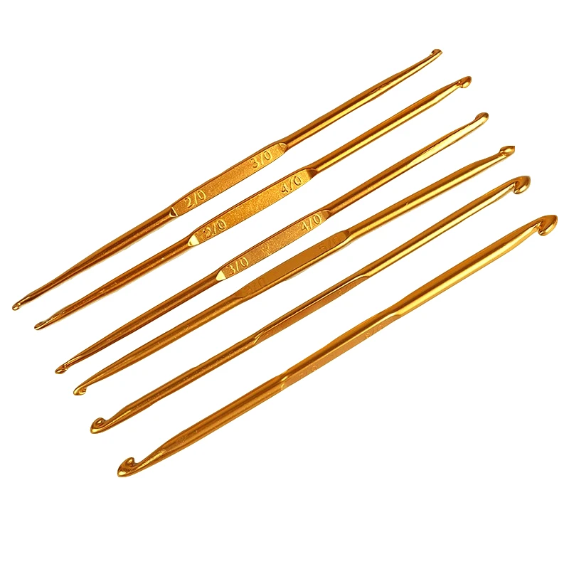 6Pcs/Set Weave Craft Sweater Knitting Metal Handle Needles Golden Alumina Double End Crochet Hook Needle Set | Дом и сад