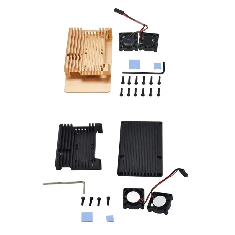 

Aluminum Alloy Metal Case Protective Shell with Dual Cooling Radiator Fan for Raspberry Pi 4 Model B/B+