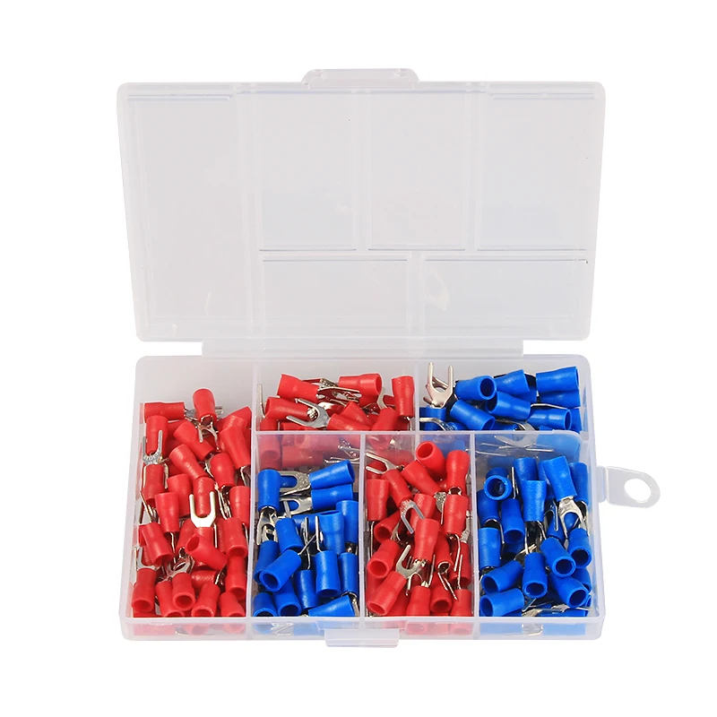 190Pcs U-style Crimp Terminal Spade Fork Connector Kit Wire Copper Insulated Cord Pin End Assorted kit | Обустройство дома