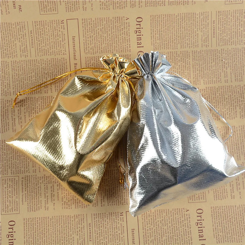 10 stücke Silber/Goldfarben Geschenkt üte verstellbare Schmuck verpackung Kordel zug Samt tasche Hochzeits feier Geschenk Baumwoll taschen Beutel 9 Größe – Detail 4