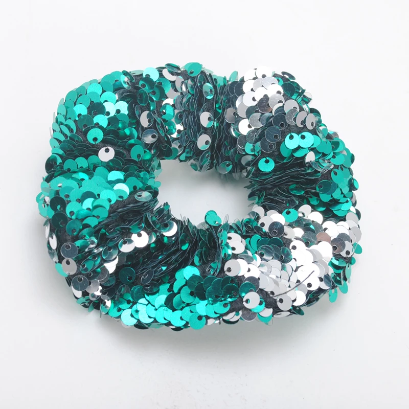 Blue Zircon Женские блестящие двухсторонние эластичные резинки для волос с блестками, резинки для волос для девочек, держатель для конского хвоста, подарочные веревки, аксессуары для волос - Цвет: Blue Zircon