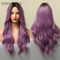 henry margu long wavy synthetic wigs for women purple dark root ombre cosplay wigs natural hair wig heat resistant cosplaysalon