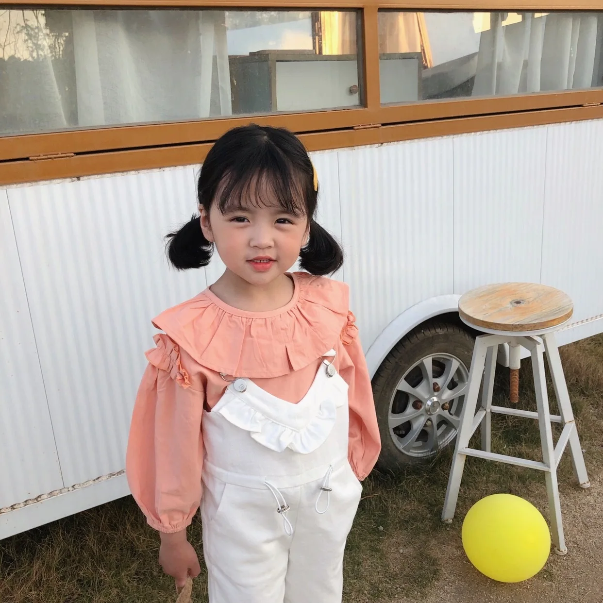 Весенняя Милая одежда с воротником в виде листьев лотоса для девочек хлопковая 3