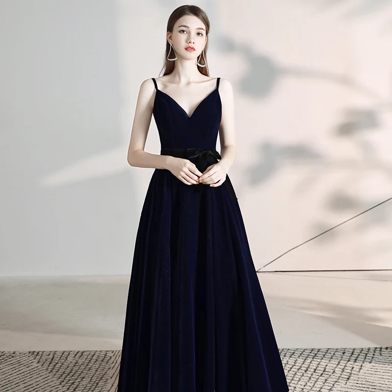 

AE527 2019 Velvet Evening Dresses Long Sleeveless Sexy Deep V-Neck Backless Formal Occasion Party Gowns