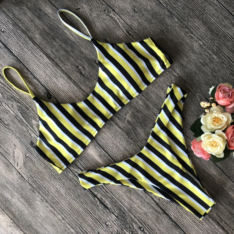 Striped Thong Bikini Push Up Padded Tube Top Sexy Swim Wear Woman Swimsuit Set High Waist Beachwear | Женская одежда