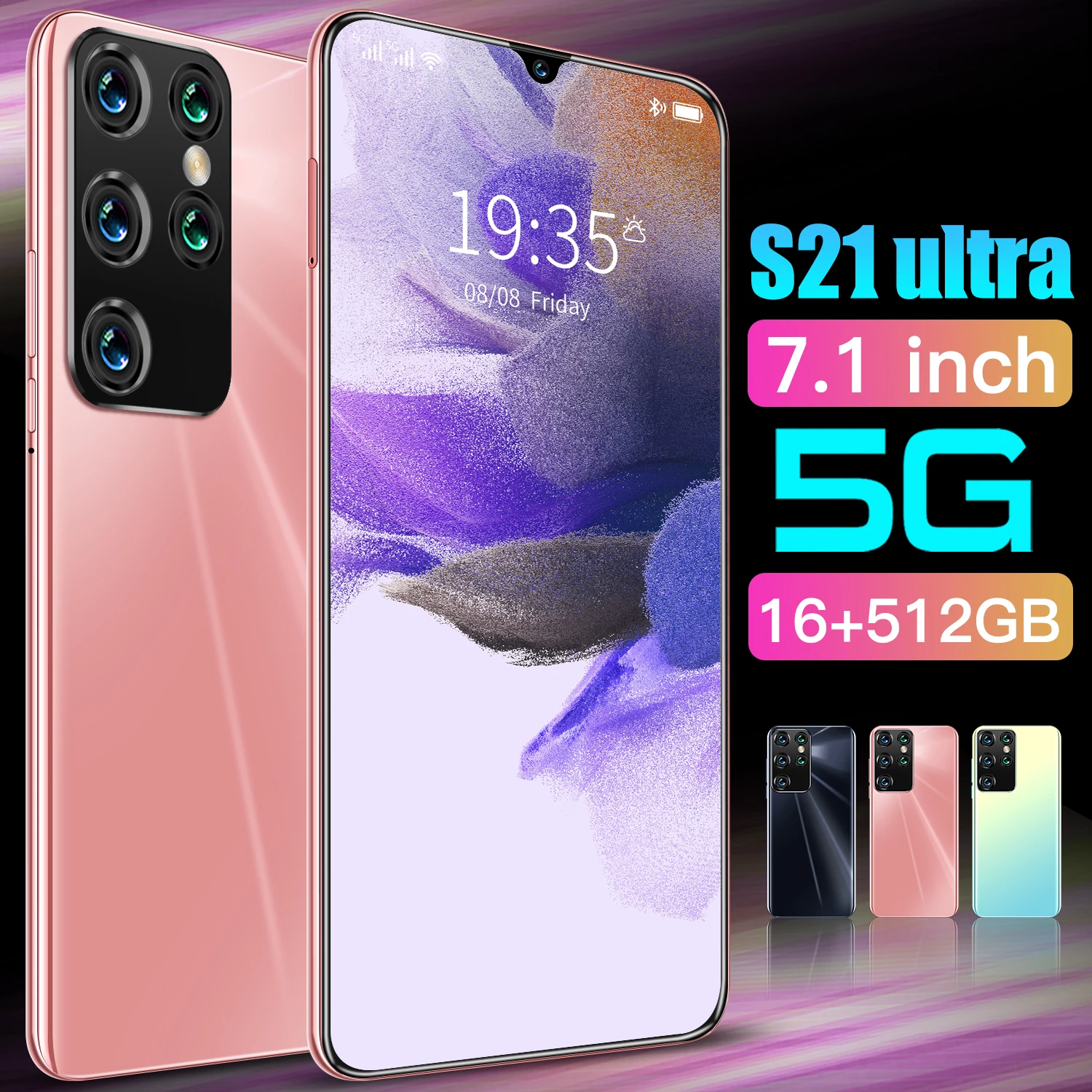 

2021 New S21+ Ultra 7.1Inch HD+ Smartphone 10Core 16+512GB 6800mAh Google Dual SIM Android 10 Unlock Cellphone Global Version